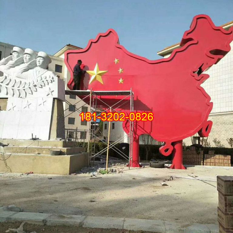 廣場(chǎng)黨建中國(guó)地圖解放軍雕塑